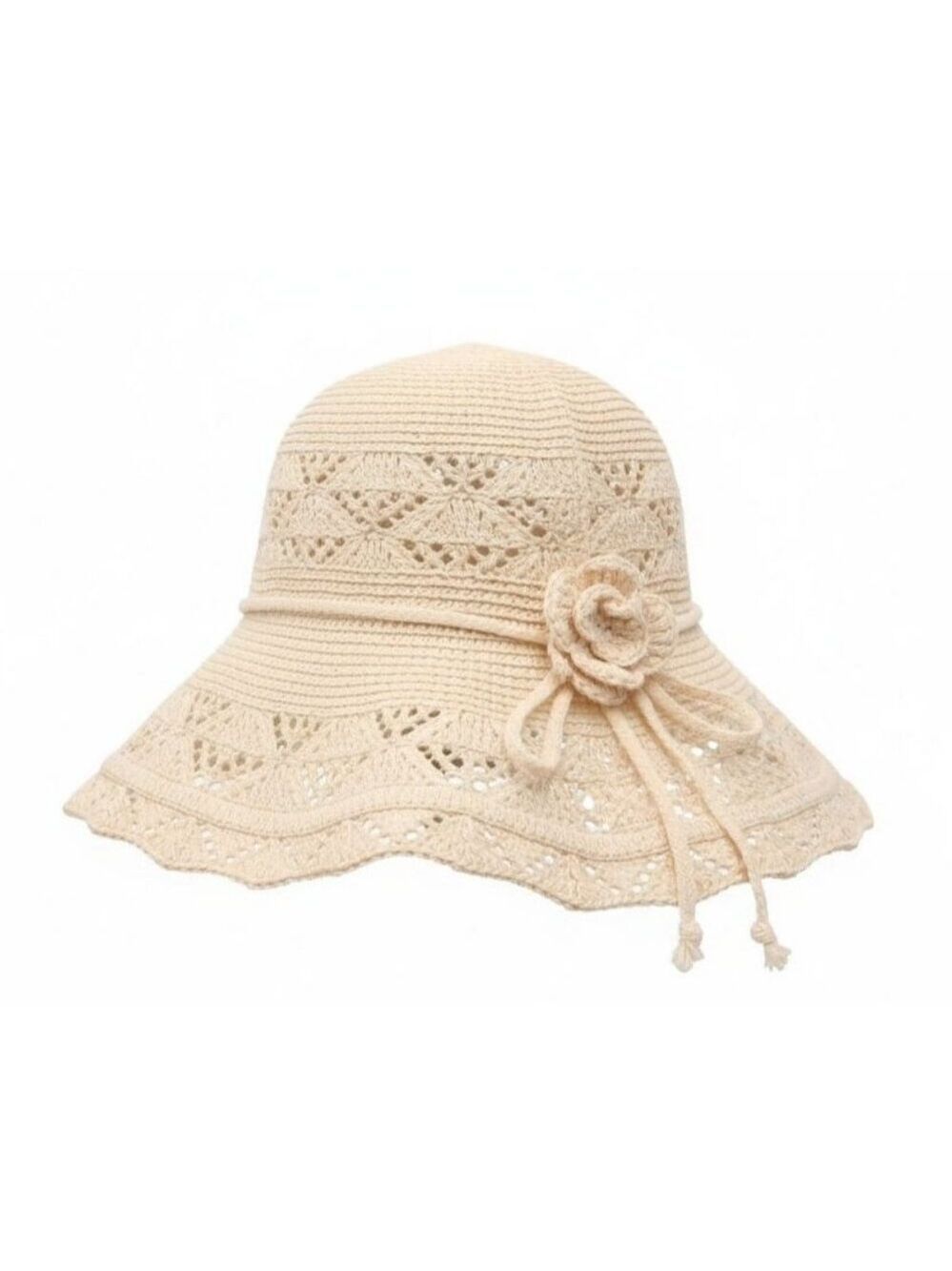 Cream Wide Brim Sun Hat Womens Foldable Beach Garden UV Hat